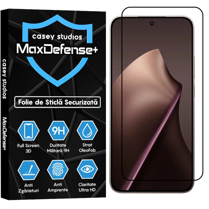 Folie Sticla CASEY STUDIOS™ compatibila cu Xiaomi 15T, Full Cover 3D, Full Glue, Sticla Securizata, Duritate Militara, Ultra HD, Protectie Profesionala Ecran 3D, Anti Zgarieturi, Anti Socuri, Margini Negre