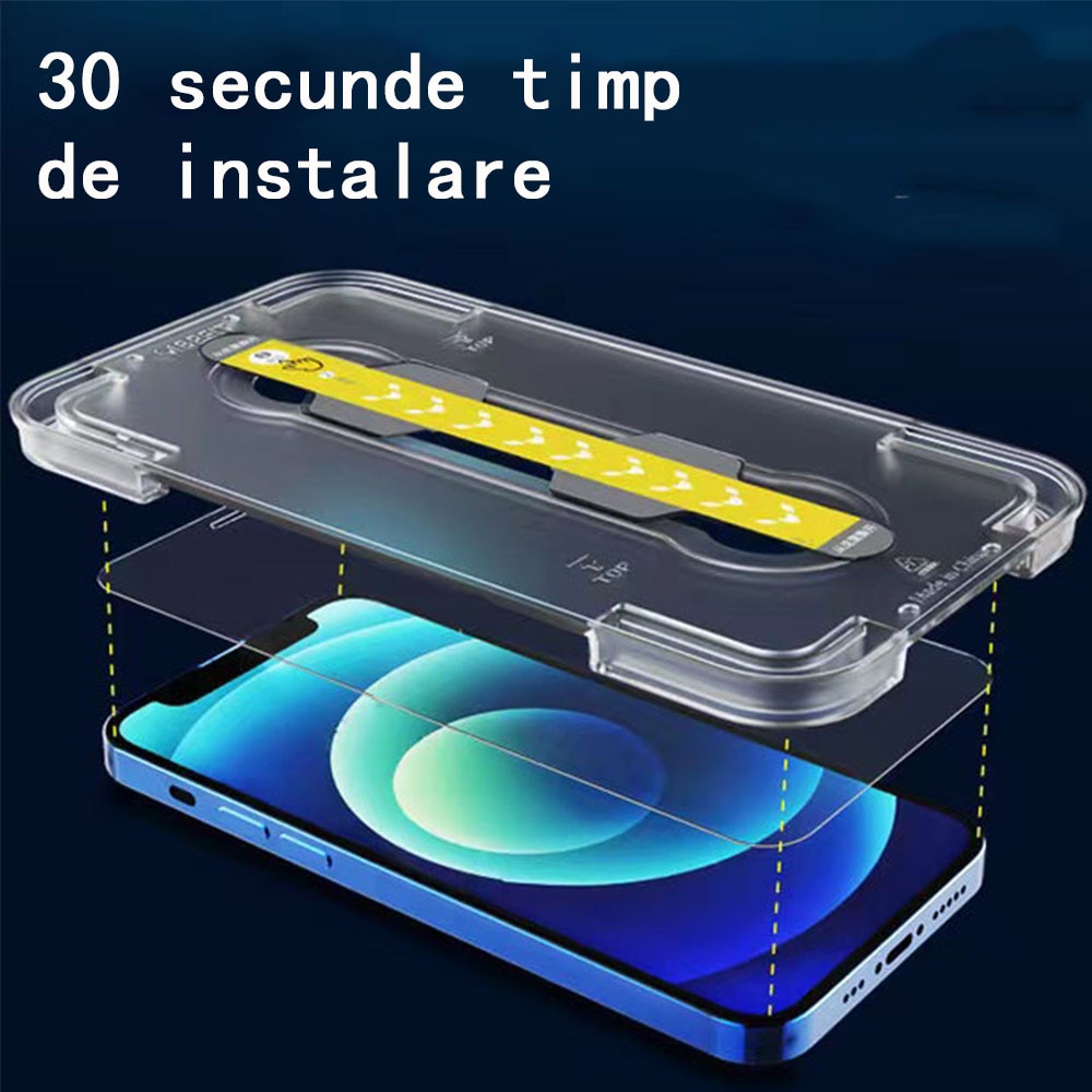 Set 2 folii protectie telefon, Pentru ecran/camera, Compatibil cu iPhone 12 Pro Max, Usor de instalat in 30 de secunde cu dispozitivul de potrivire automata, Transparent