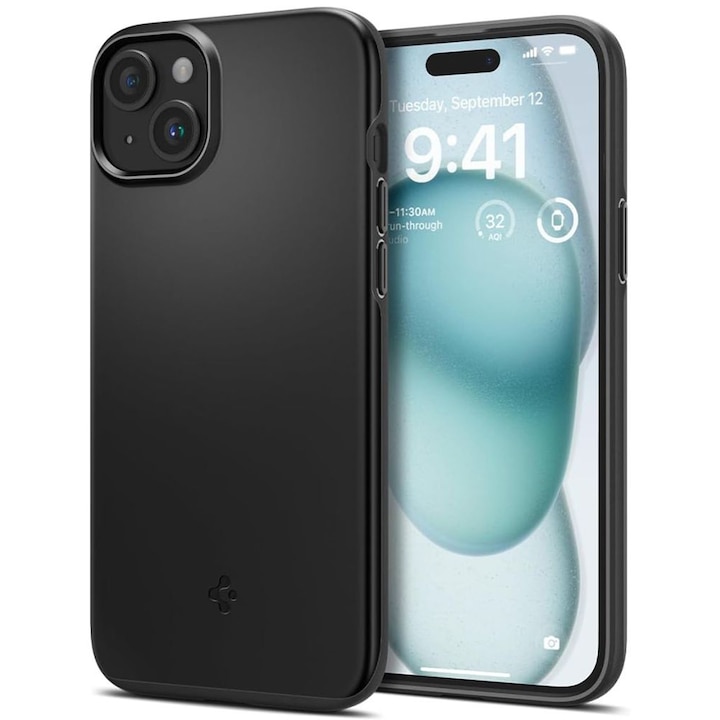 Husa pentru iPhone 15, Spigen Thin Fit, Black