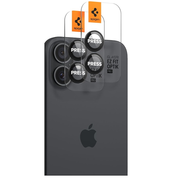 Set 4 protectii sticla camera foto Spigen Optik EZ FIT compatibil cu iPhone 16 / 16 Plus Black