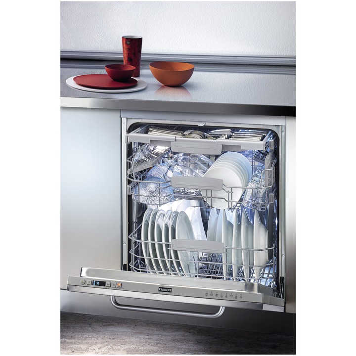 Masina spalat vase incorporabila Franke FDW 614 D7P DOS D, 14 seturi, 8 programe, Clasa A, Programator electronic cu display digital, Autocuratare, 60 cm