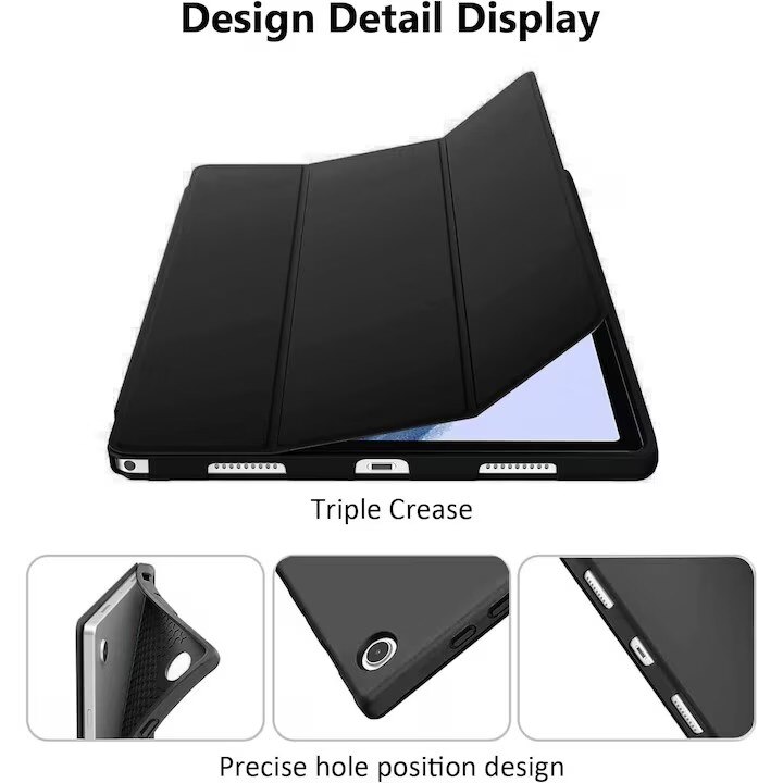 Husa pentru Samsung Galaxy Tab A11 8, 7 inch 2025, TPU Smart Cover, set cu unghiuri de vizualizare dublu, Negru