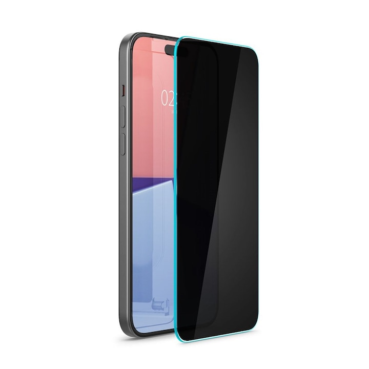 Folie sticla cu sistem de montare Case friendly Spigen GLAStR EZ FIT compatibila cu iPhone 15 Pro Privacy