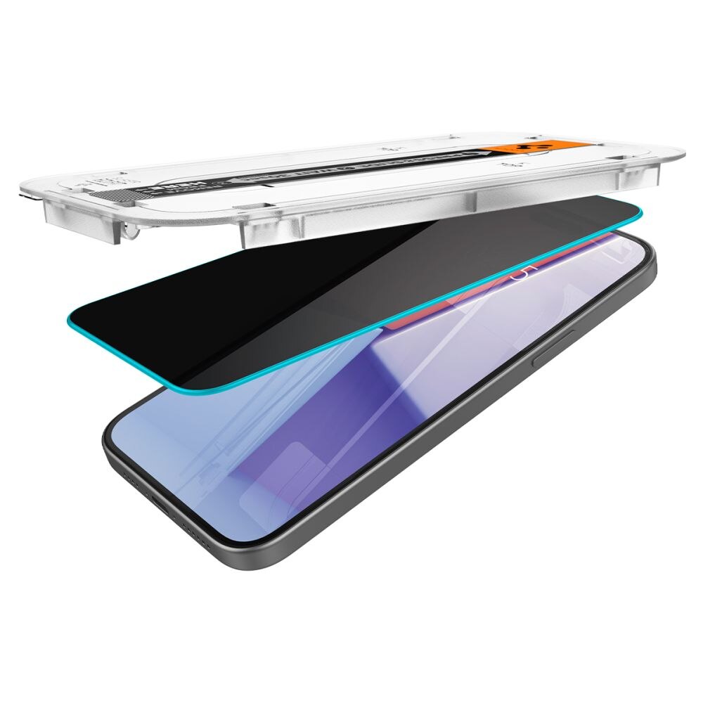 Folie sticla cu sistem de montare Case friendly Spigen GLAStR EZ FIT compatibila cu iPhone 15 Pro Privacy