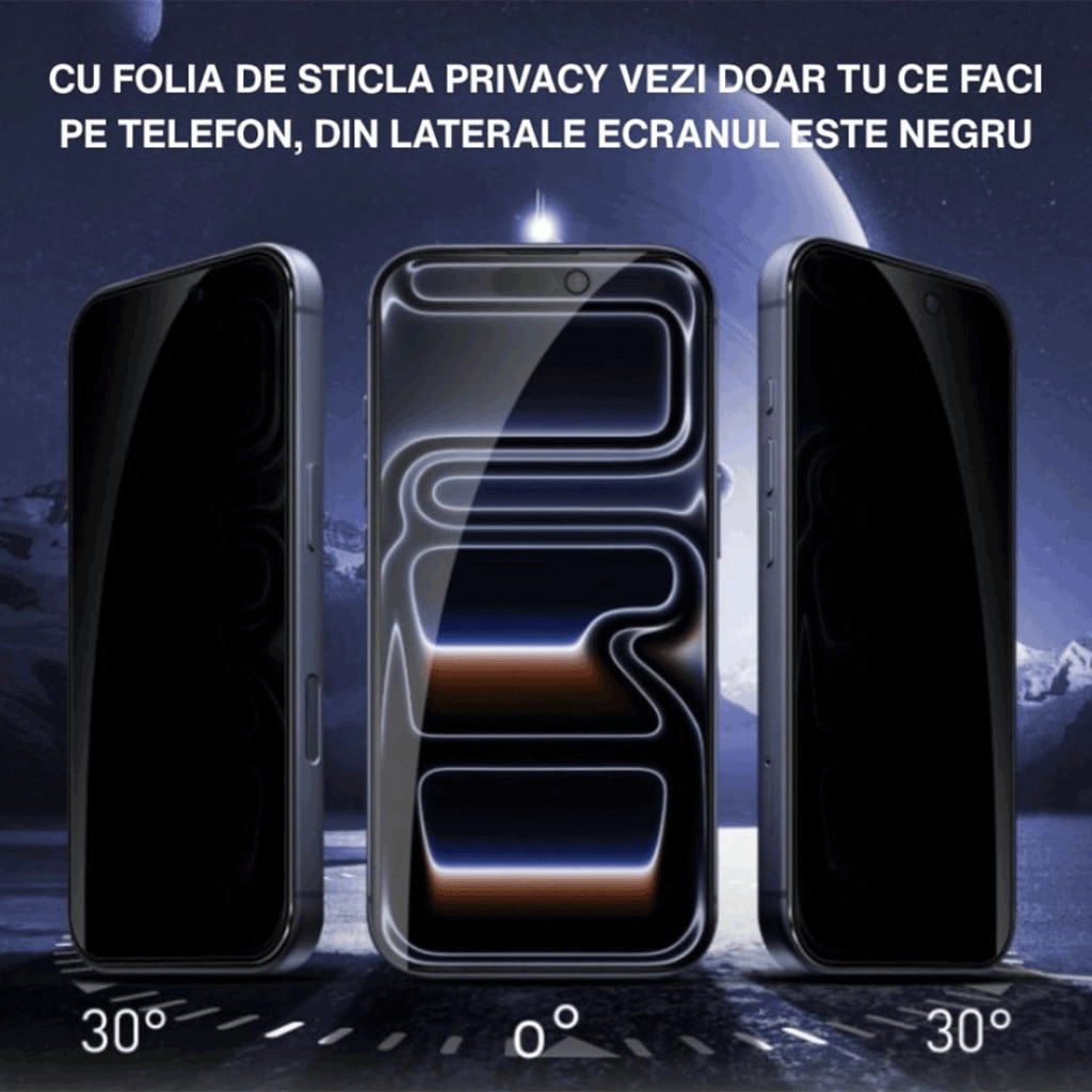 Folie de Protecție Privacy Glass, Tempered Glass, Neagră, 9H, pentru iPhone 17 Pro Max