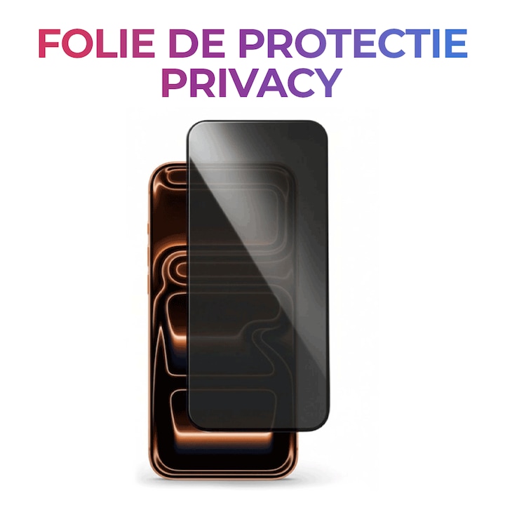 Folie de Protecție Privacy Glass, Tempered Glass, Neagră, 9H, pentru iPhone 17 Pro Max