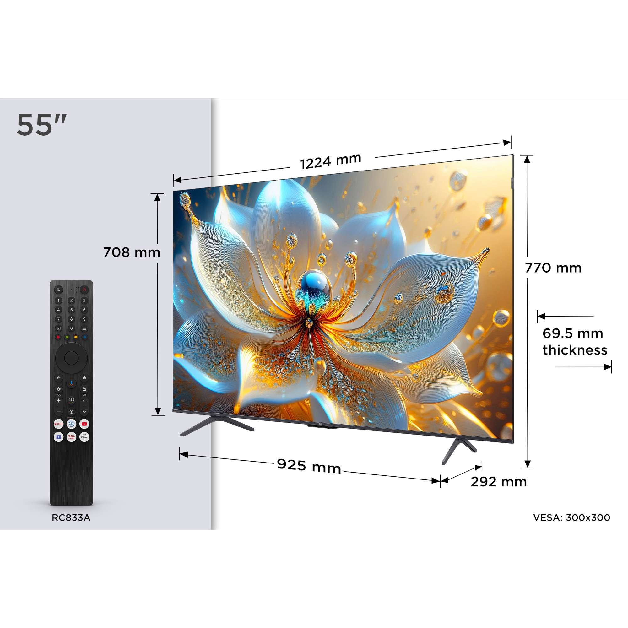 Televizor Smart QLED TCL 55T8C, 139 cm, Ultra HD 4K, Clasa F