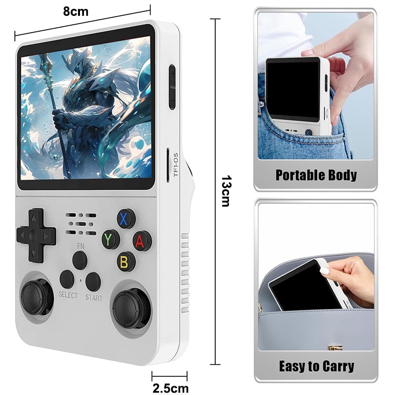 Consola portabila, Omelivon, R36S, 3,5 inch, alb, 64GB, 20.000 jocuri, 640x480, alb