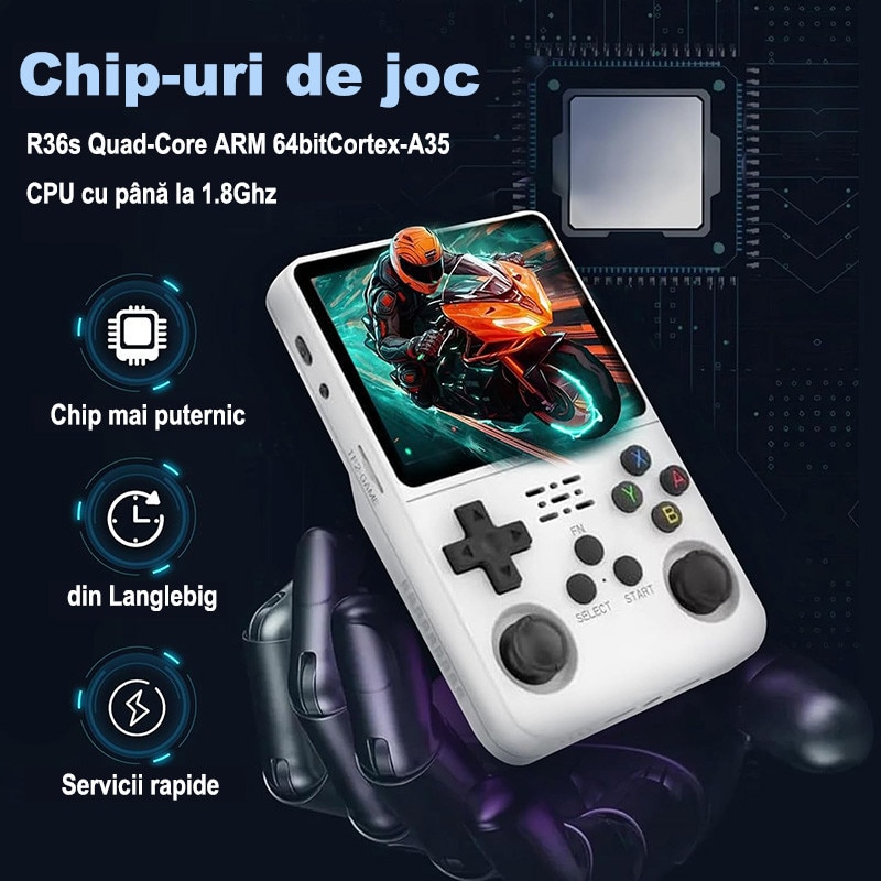 Consola portabila, Omelivon, R36S, 3,5 inch, alb, 64GB, 20.000 jocuri, 640x480, alb