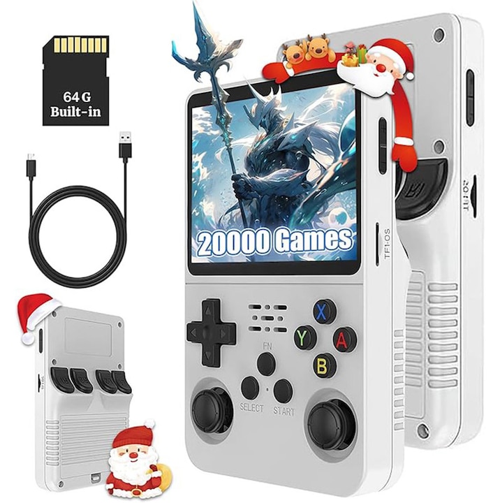 Consola portabila, Omelivon, R36S, 3,5 inch, alb, 64GB, 20.000 jocuri, 640x480, alb