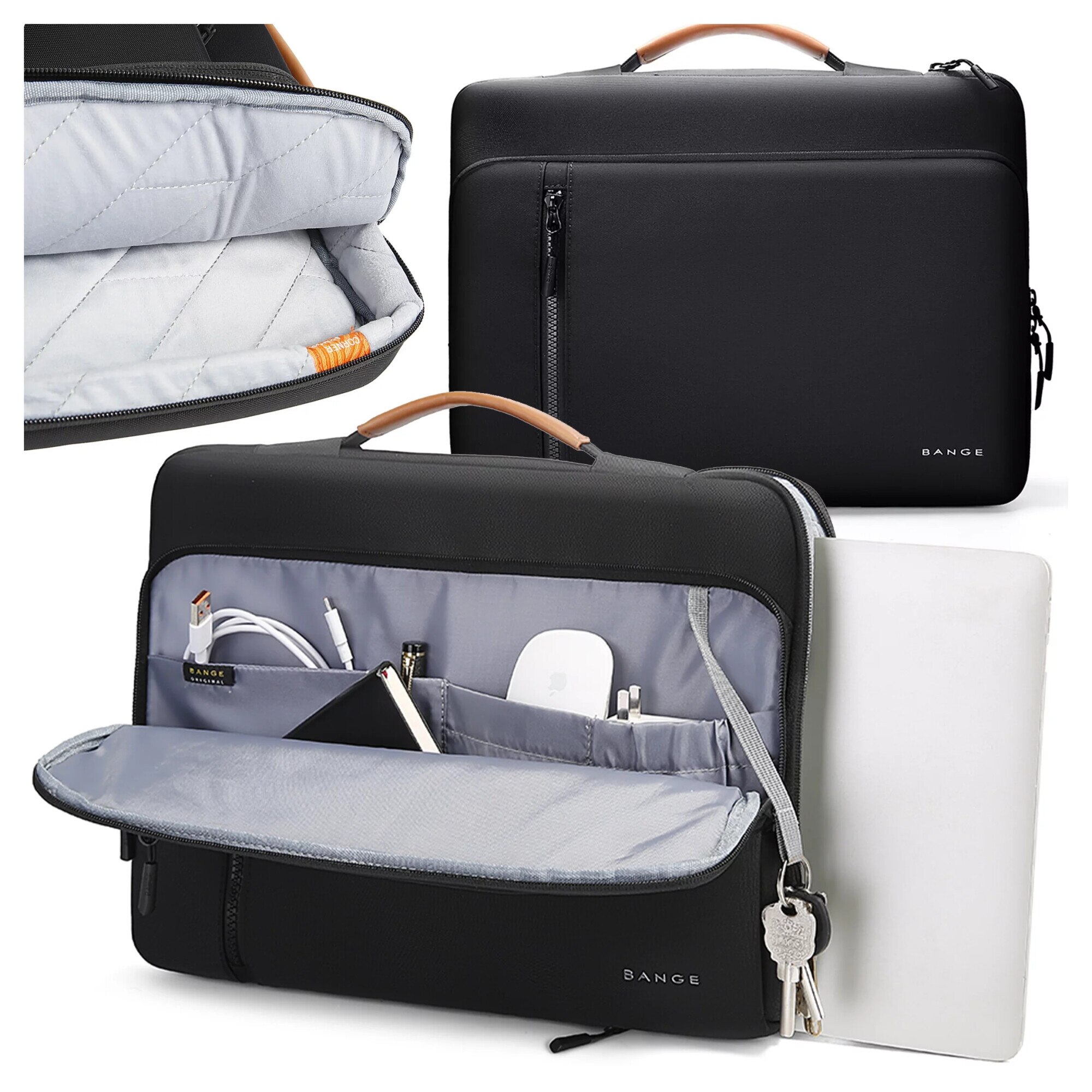 Geanta laptop Bange, waterproof, 14", neagra, 34x26x3.5 cm, multiple compartimente