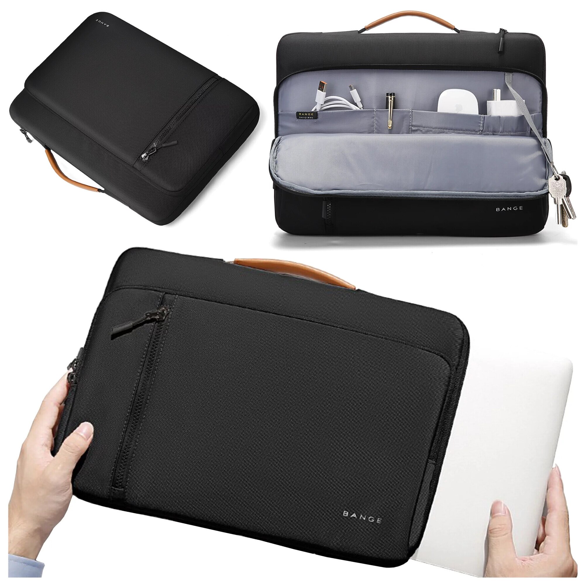 Geanta laptop Bange, waterproof, 14", neagra, 34x26x3.5 cm, multiple compartimente
