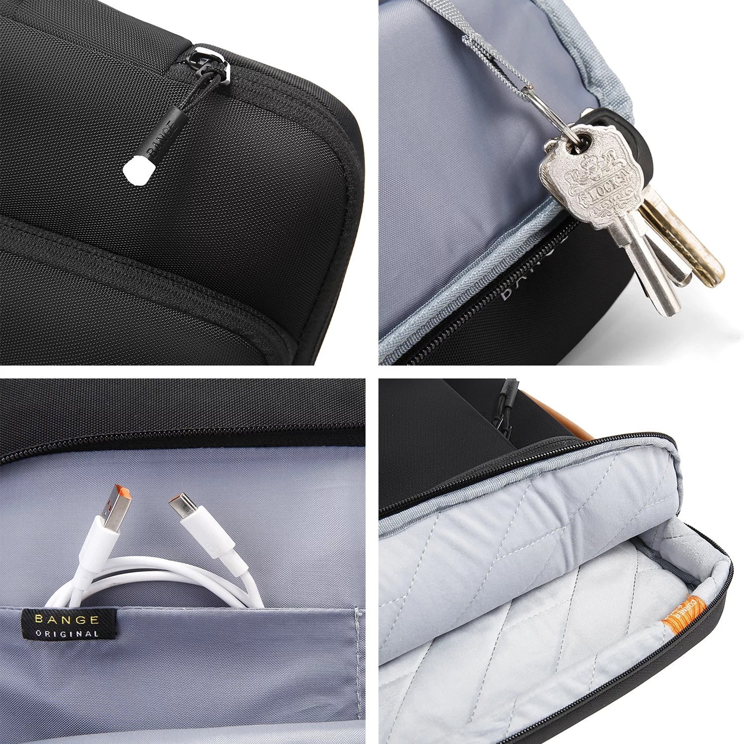 Geanta laptop Bange, waterproof, 14", neagra, 34x26x3.5 cm, multiple compartimente