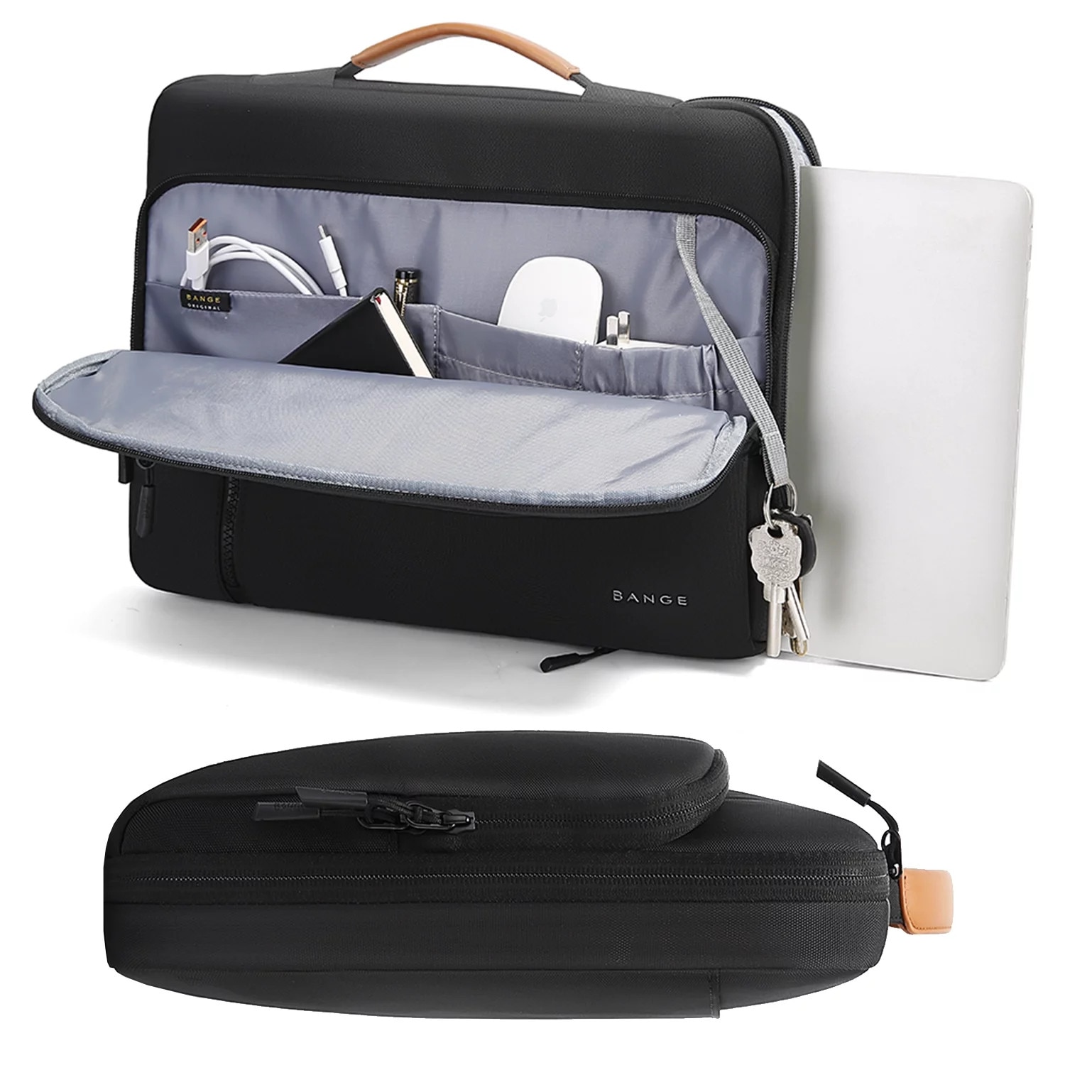 Geanta laptop Bange, waterproof, 14", neagra, 34x26x3.5 cm, multiple compartimente