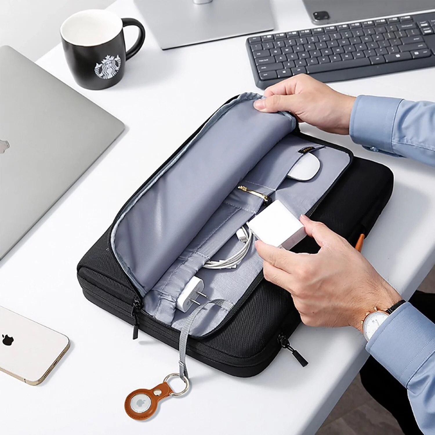Geanta laptop Bange, waterproof, 14", neagra, 34x26x3.5 cm, multiple compartimente