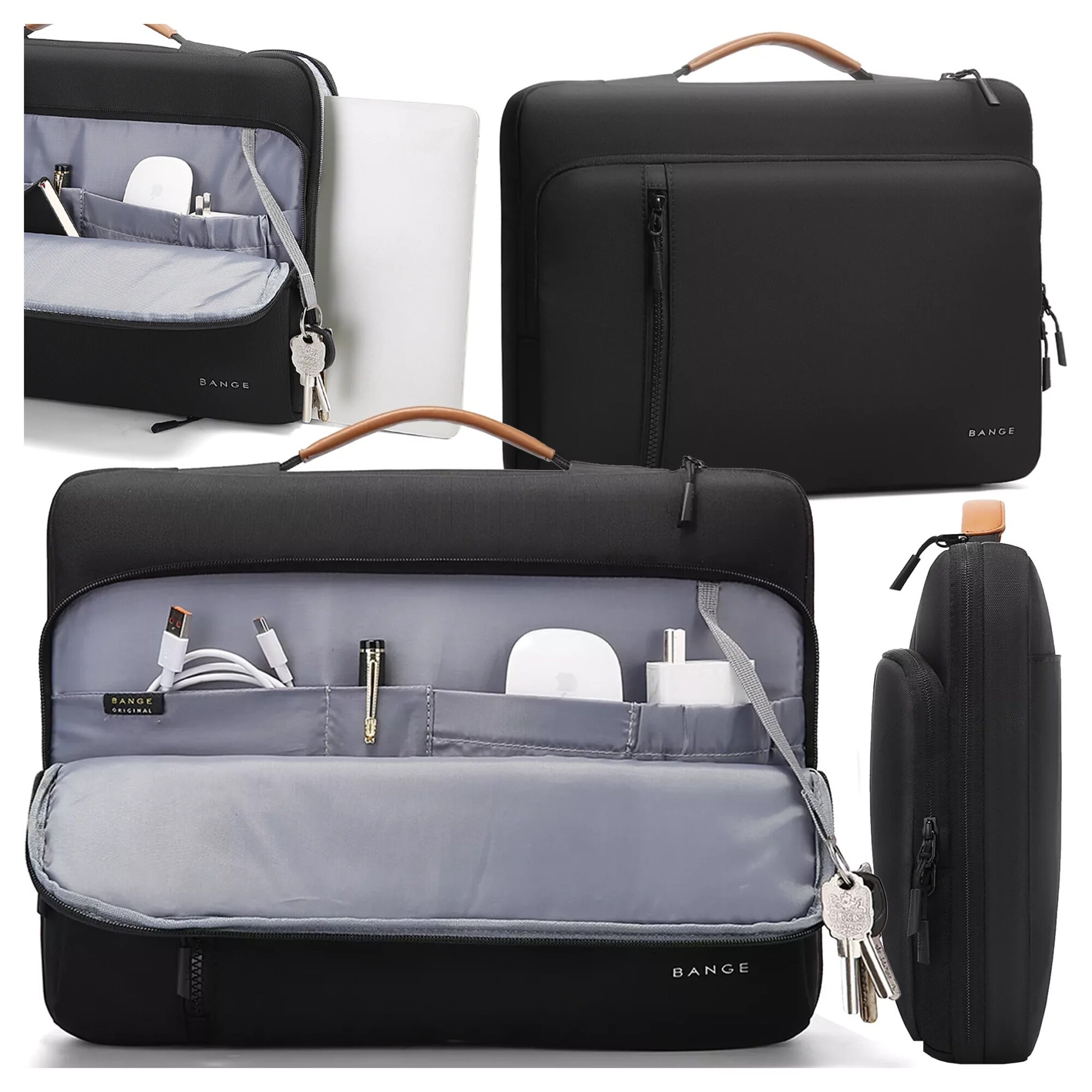 Geanta laptop Bange, waterproof, 14", neagra, 34x26x3.5 cm, multiple compartimente