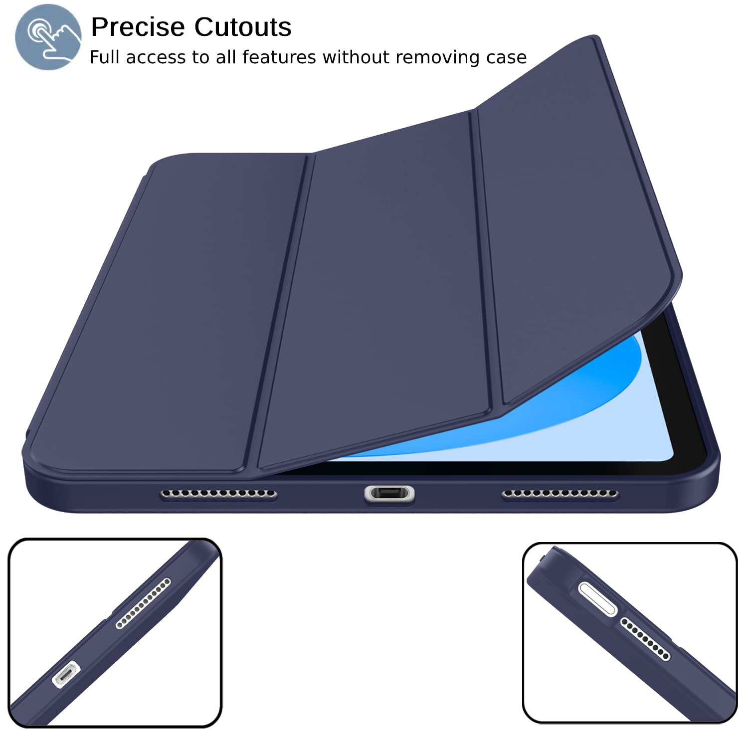 Husa tableta, compatibila cu iPad mini (2024/2021) 7th/6th 8.3-Inch, Trezire automata / somn, atingere confortabila a pielii, capac de protectie tripla cu TPU moale, Albastru