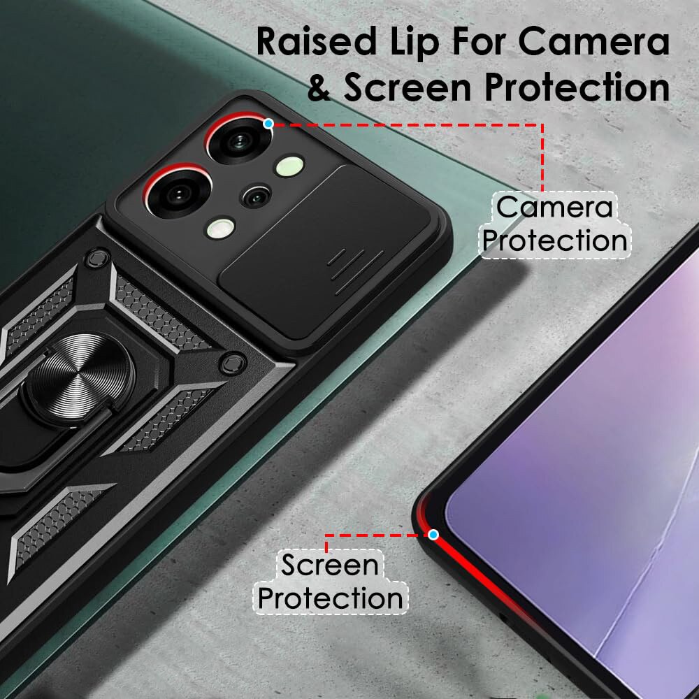 Husa pentru Oppo Reno 14 5G Ring Armor Kickstand Tough Rugged Cover cu protectie camera Negru
