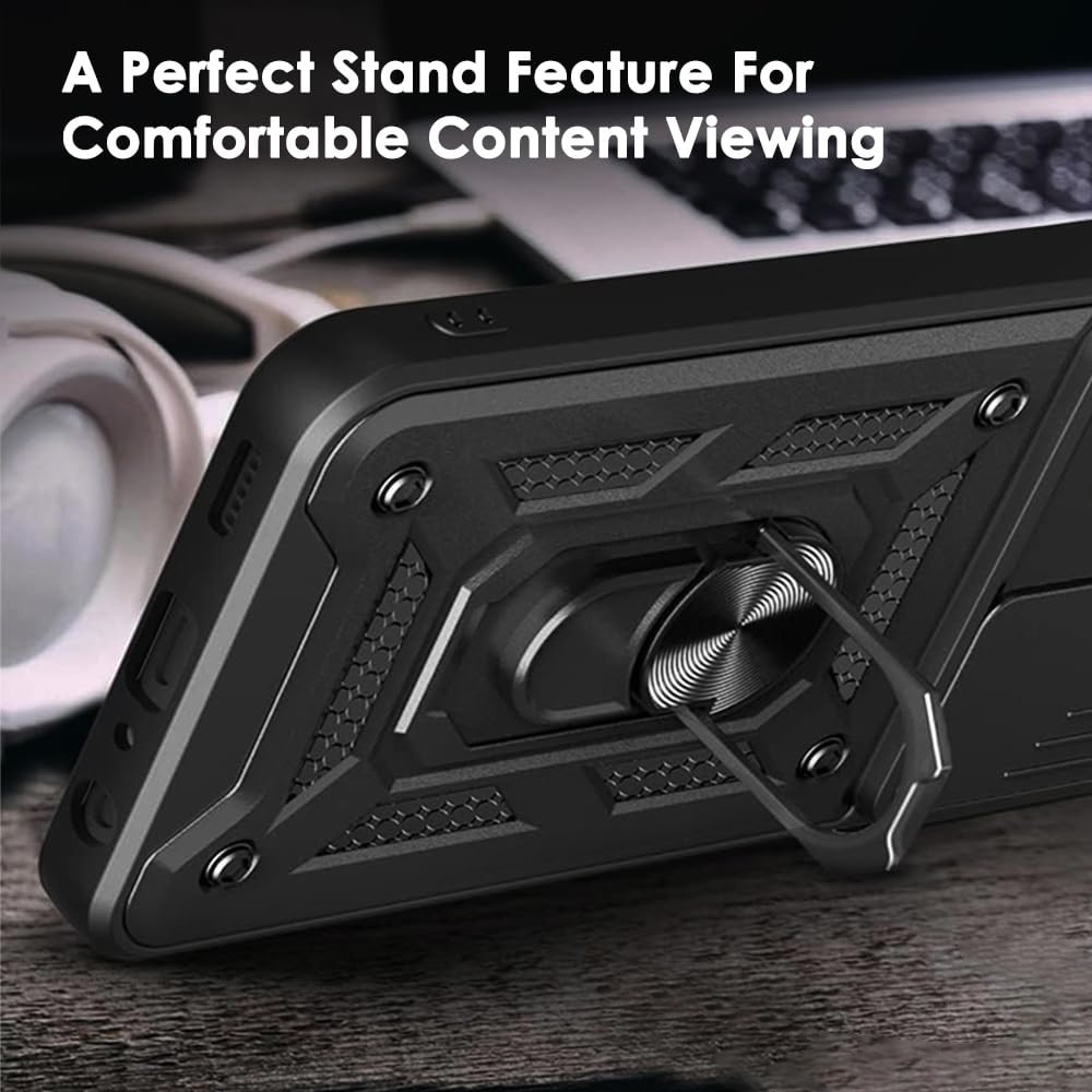 Husa pentru Oppo Reno 14 5G Ring Armor Kickstand Tough Rugged Cover cu protectie camera Negru