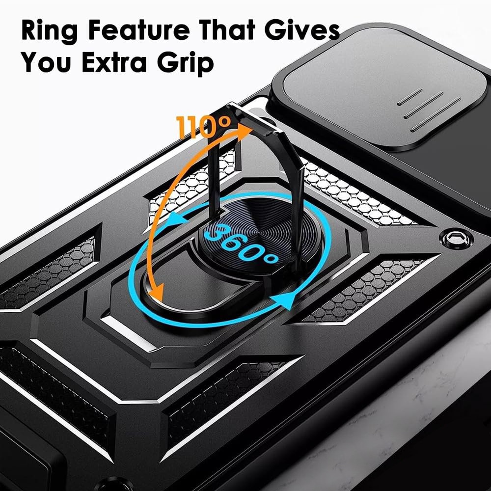 Husa pentru Oppo Reno 14 5G Ring Armor Kickstand Tough Rugged Cover cu protectie camera Negru