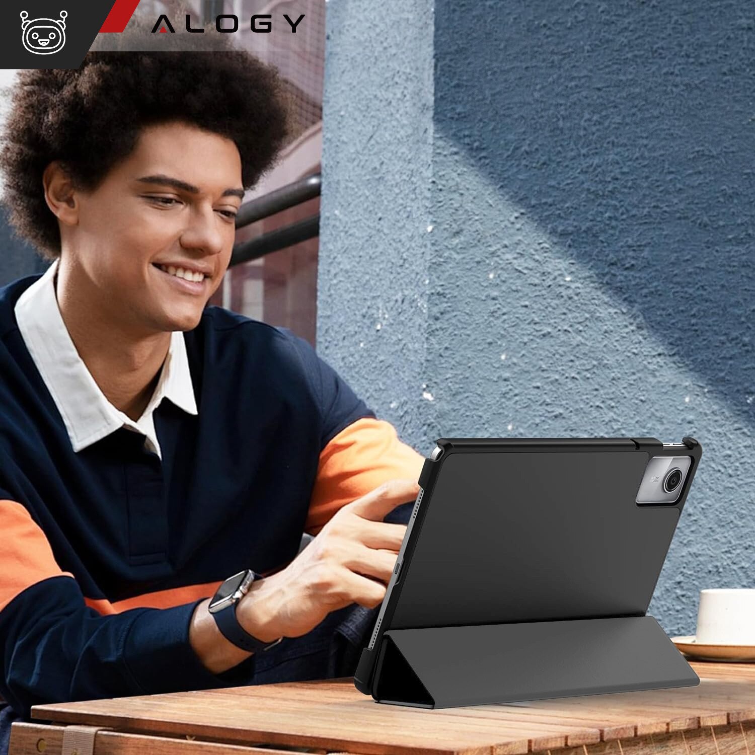 Etui pentru tableta Alogy Book Cover Case, gri, cu functie Sleep/Wake Up, set cu sticla si stylus, pentru Lenovo Tab K11 / K11E 11" si M11 10.95"