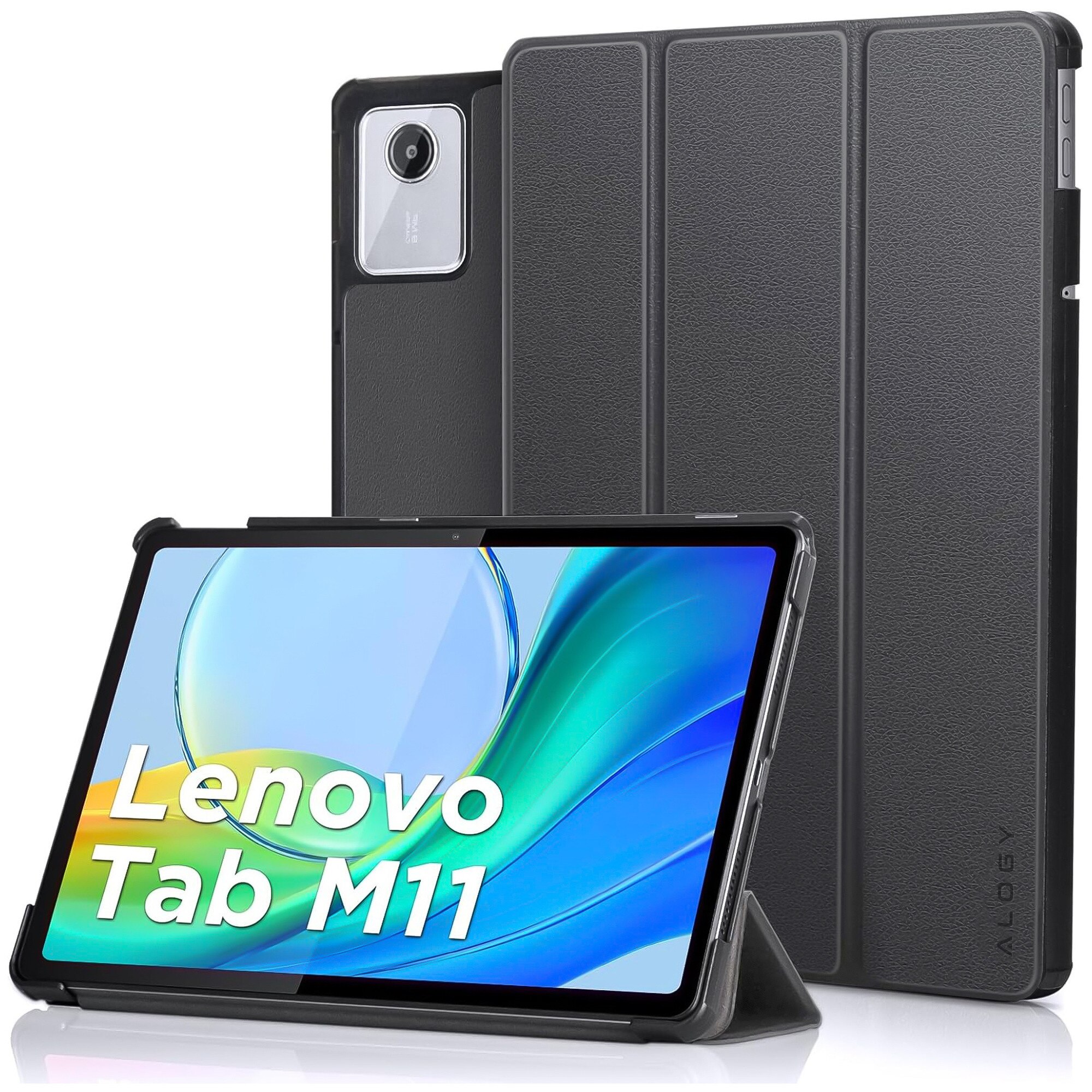 Etui pentru tableta Alogy Book Cover Case, gri, cu functie Sleep/Wake Up, set cu sticla si stylus, pentru Lenovo Tab K11 / K11E 11" si M11 10.95"