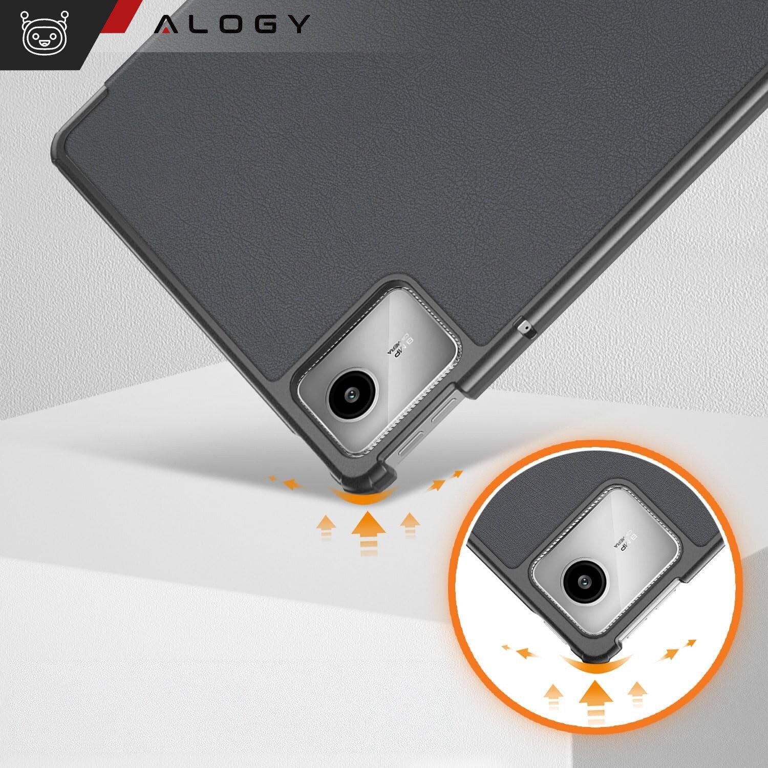 Etui pentru tableta Alogy Book Cover Case, gri, cu functie Sleep/Wake Up, set cu sticla si stylus, pentru Lenovo Tab K11 / K11E 11" si M11 10.95"