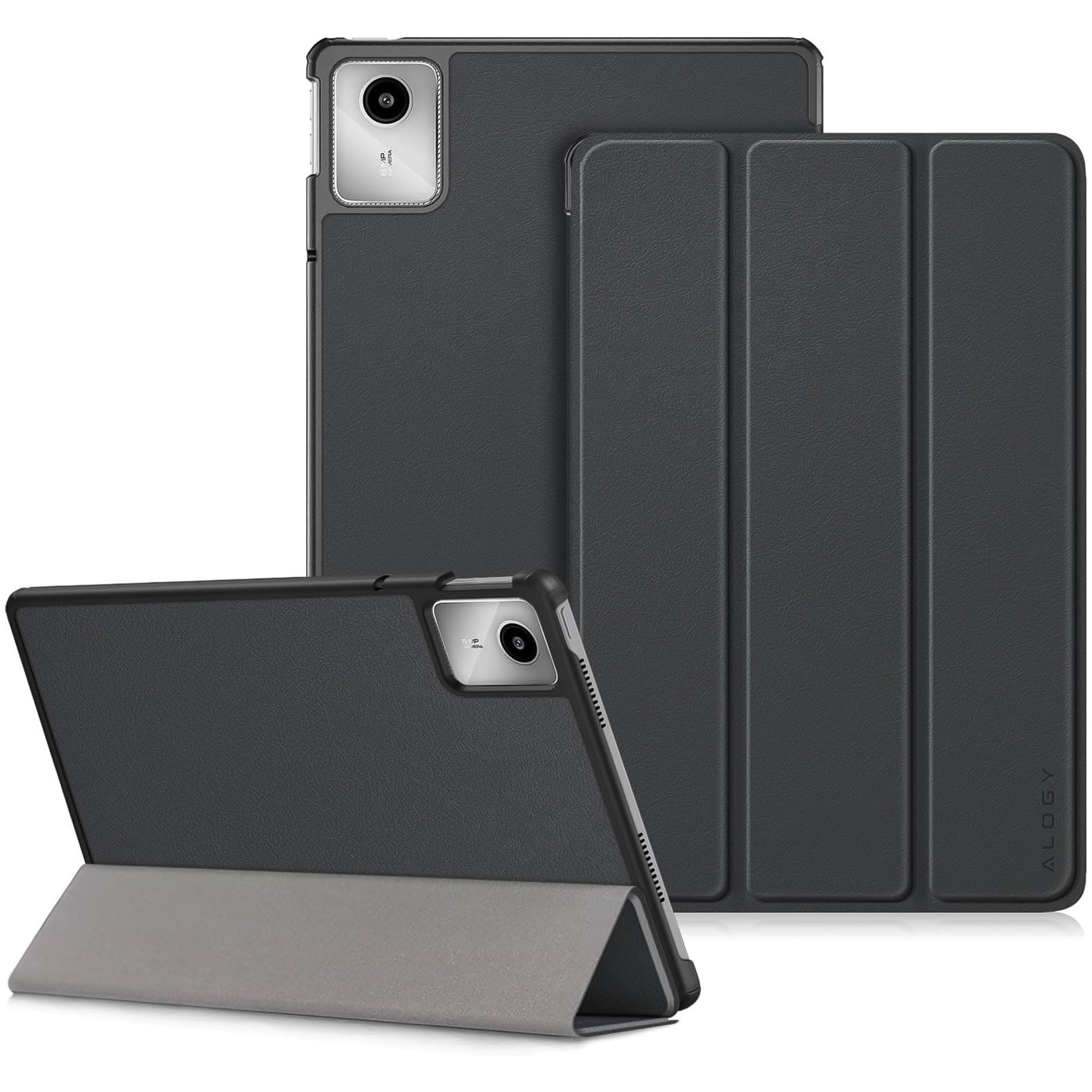 Etui pentru tableta Alogy Book Cover Case, gri, cu functie Sleep/Wake Up, set cu sticla si stylus, pentru Lenovo Tab K11 / K11E 11" si M11 10.95"