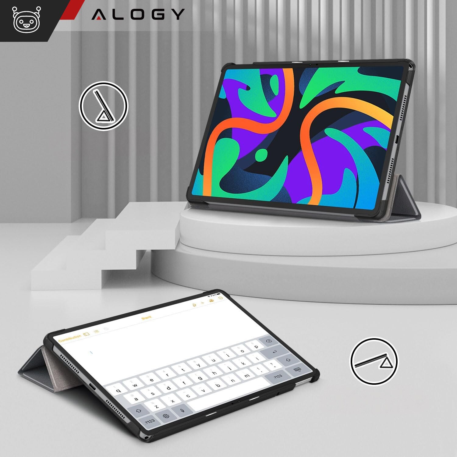 Etui pentru tableta Alogy Book Cover Case, gri, cu functie Sleep/Wake Up, set cu sticla si stylus, pentru Lenovo Tab K11 / K11E 11" si M11 10.95"