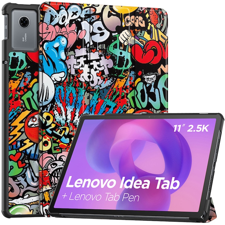 Husa pentru Lenovo Idea Tab 11 tip stand functie sleep/wake-up si inchidere magnetica, protectie 360 - Graffiti