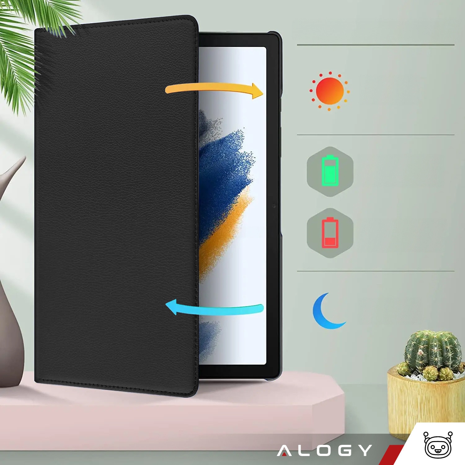 Etui obrotiv 360 pentru Samsung Galaxy Tab A9 Plus 2023 11", Alogy, negru, material ecologic, functie Sleep/Wake Up