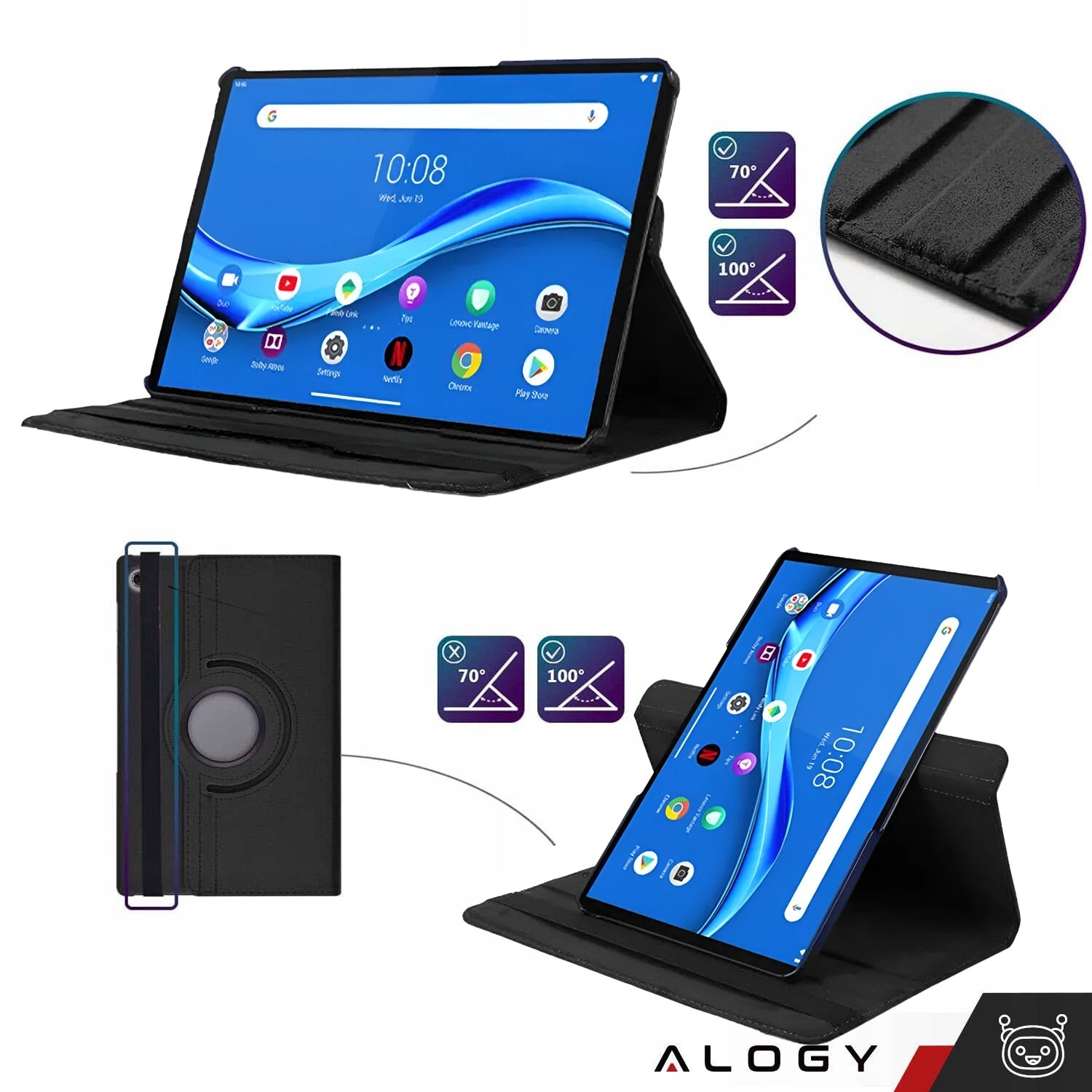 Etui obrotiv 360 pentru Samsung Galaxy Tab A9 Plus 2023 11", Alogy, negru, material ecologic, functie Sleep/Wake Up