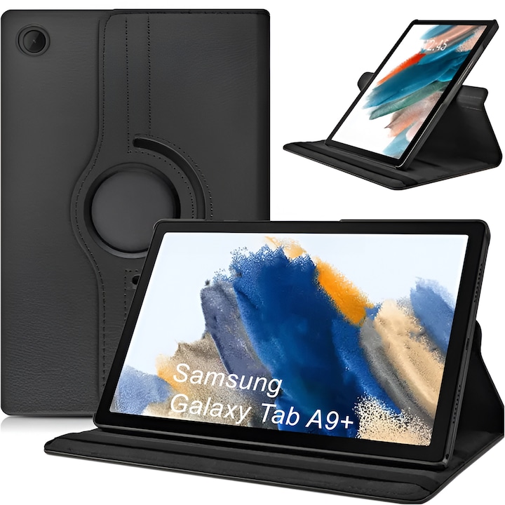 Etui obrotiv 360 pentru Samsung Galaxy Tab A9 Plus 2023 11", Alogy, negru, material ecologic, functie Sleep/Wake Up
