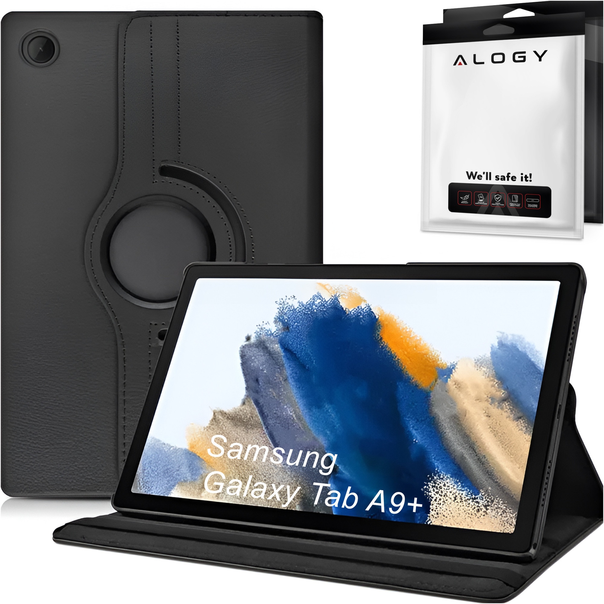 Etui obrotiv 360 pentru Samsung Galaxy Tab A9 Plus 2023 11", Alogy, negru, material ecologic, functie Sleep/Wake Up