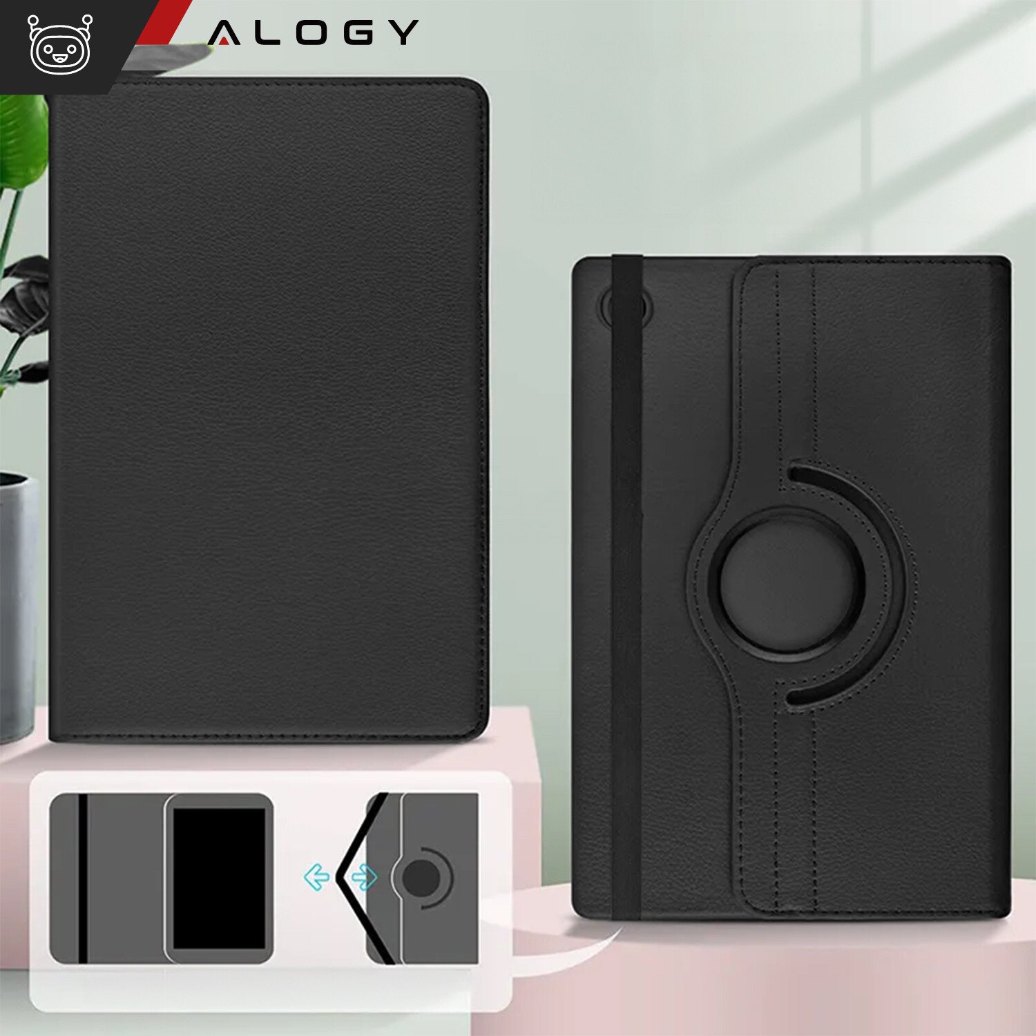 Etui obrotiv 360 pentru Samsung Galaxy Tab A9 Plus 2023 11", Alogy, negru, material ecologic, functie Sleep/Wake Up