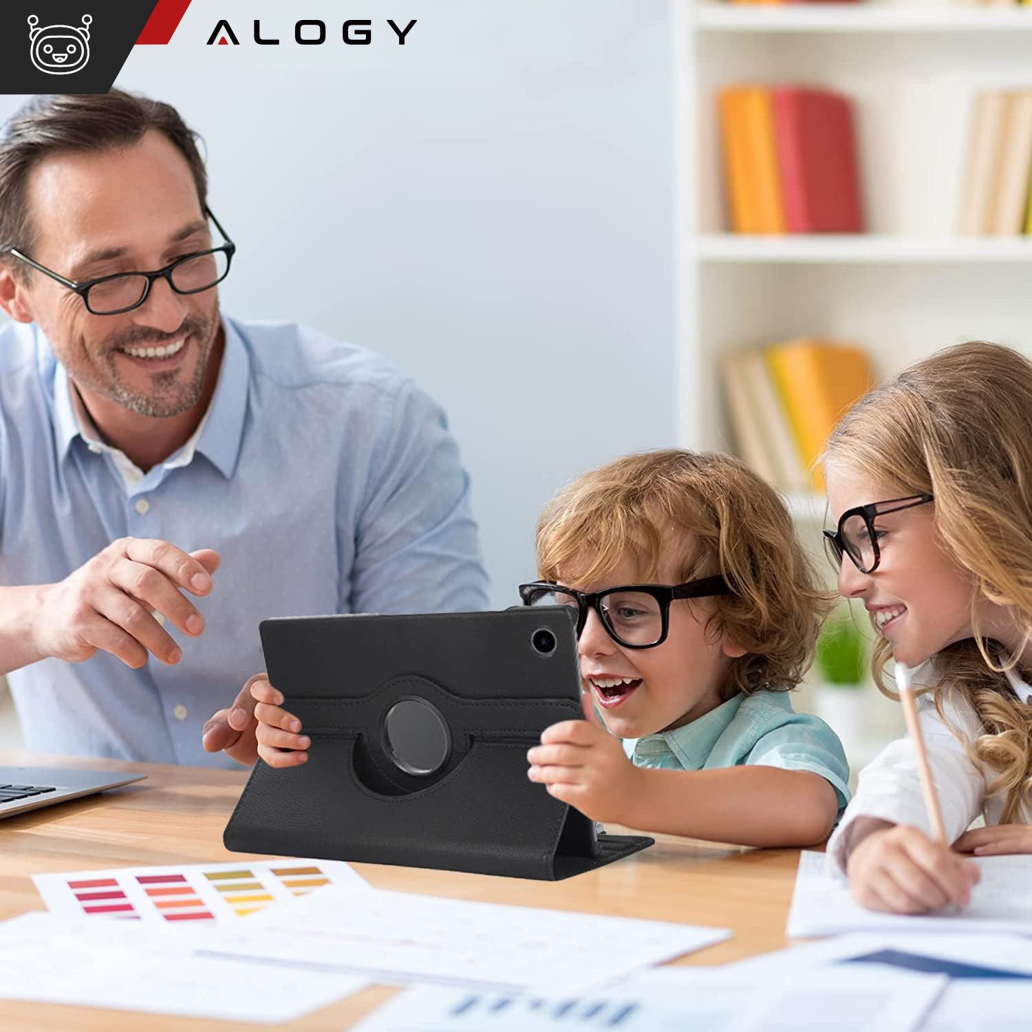Etui obrotiv 360 pentru Samsung Galaxy Tab A9 Plus 2023 11", Alogy, negru, material ecologic, functie Sleep/Wake Up