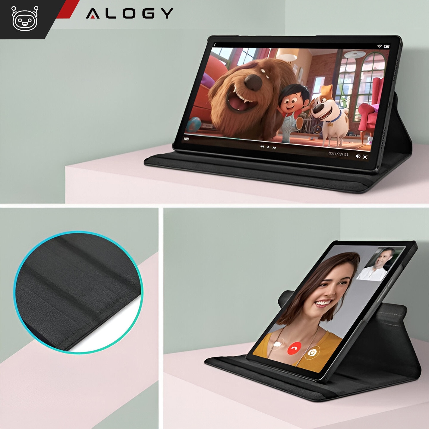 Etui obrotiv 360 pentru Samsung Galaxy Tab A9 Plus 2023 11", Alogy, negru, material ecologic, functie Sleep/Wake Up