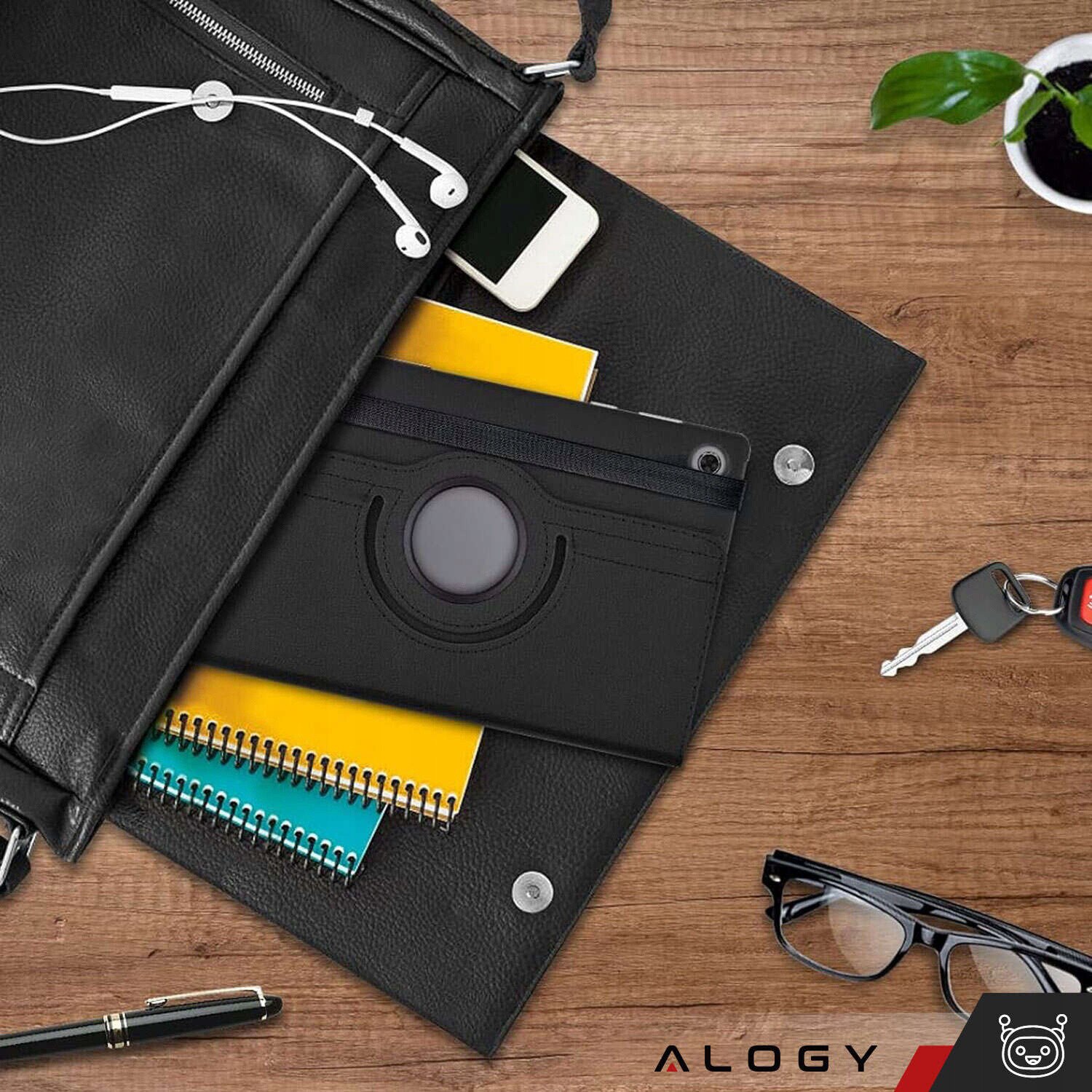 Etui obrotiv 360 pentru Samsung Galaxy Tab A9 Plus 2023 11", Alogy, negru, material ecologic, functie Sleep/Wake Up