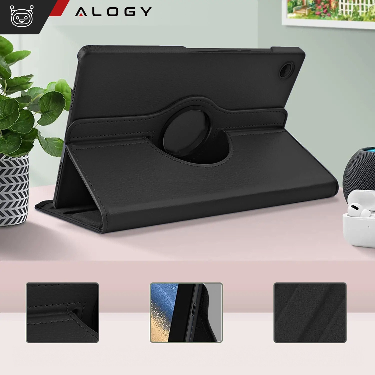 Etui obrotiv 360 pentru Samsung Galaxy Tab A9 Plus 2023 11", Alogy, negru, material ecologic, functie Sleep/Wake Up