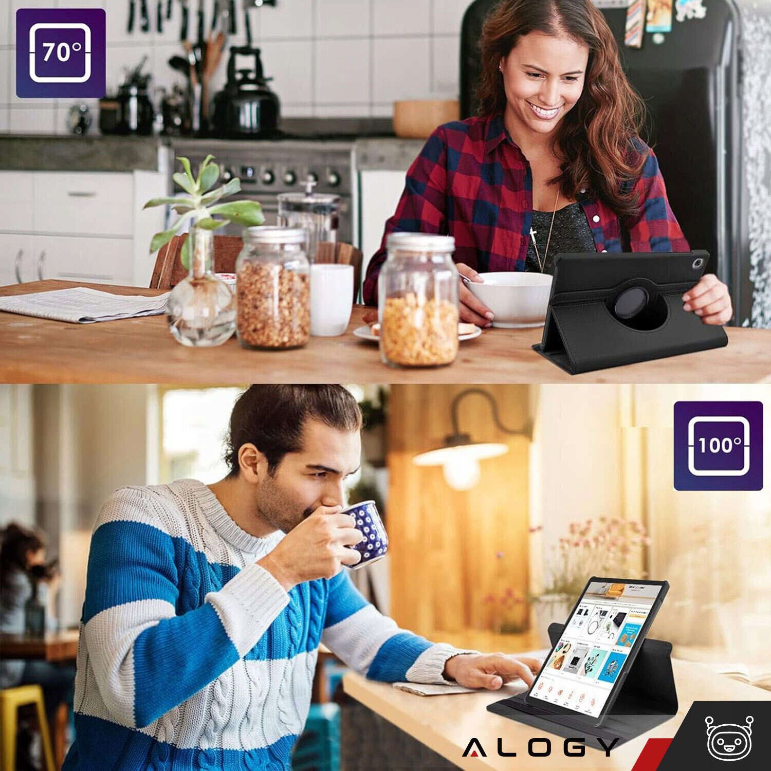 Etui obrotiv 360 pentru Samsung Galaxy Tab A9 Plus 2023 11", Alogy, negru, material ecologic, functie Sleep/Wake Up