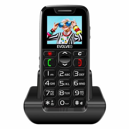 EVOLVEO EasyPhone, telefon mobil pentru seniori cu suport de incarcare, negru