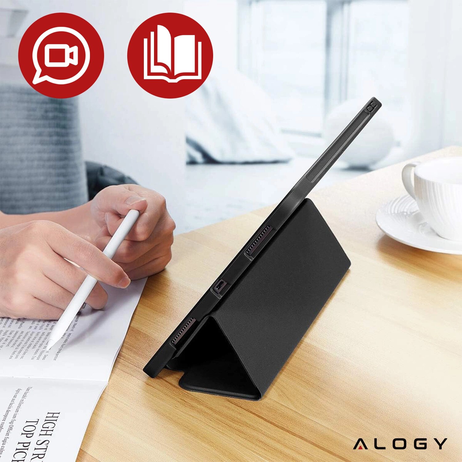 Husa Alogy ieftina cu spate TPU si spatiu pentru creion pentru Apple iPad 10.2 7/8/9Gen 2019/2020/2021, neagra