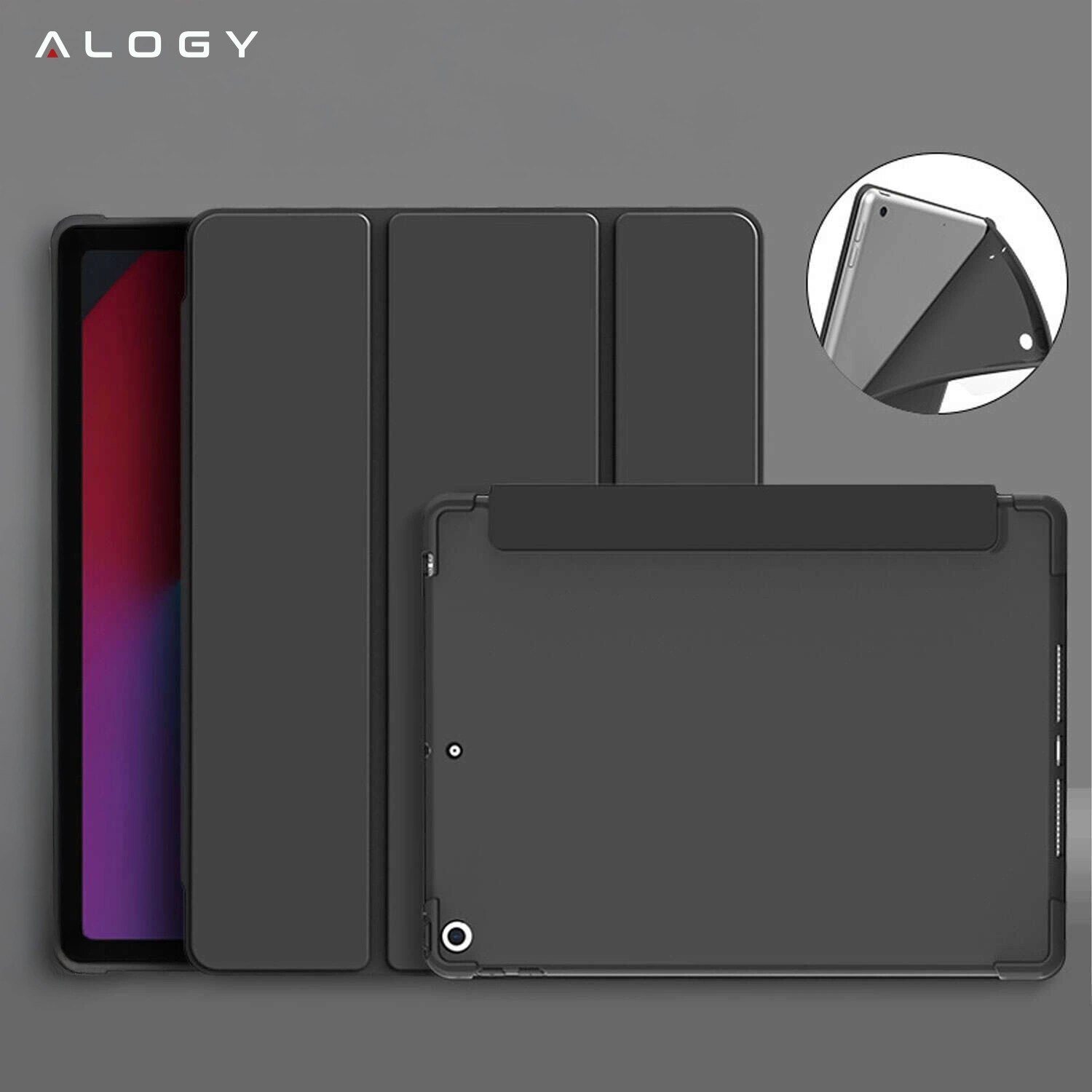 Husa Alogy ieftina cu spate TPU si spatiu pentru creion pentru Apple iPad 10.2 7/8/9Gen 2019/2020/2021, neagra
