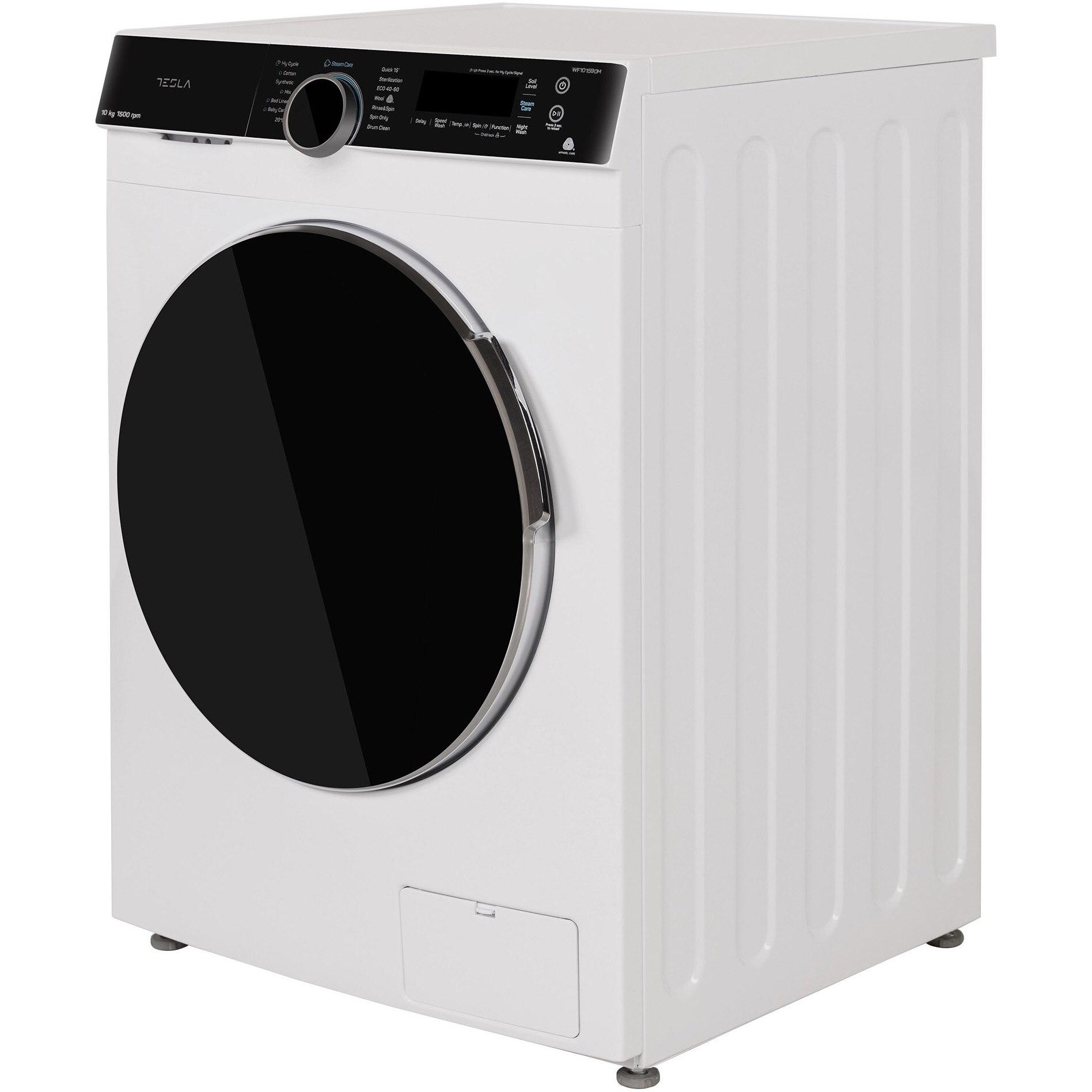 Masina de spalat rufe Tesla Onyx WF101590M, 10 kg, 1500 RPM, Clasa B, Motor Inverter, Touch Screen, Steam Care, Night Wash, SpaCare, Cuva Diamond Shape, Alb