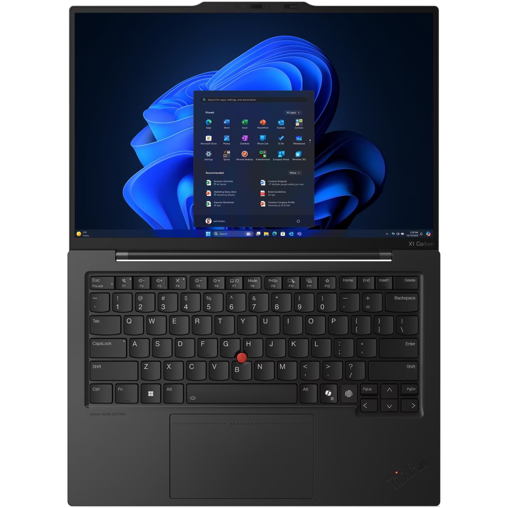 Laptop Lenovo ThiPad X1 Carbon Gen 13 Aura Edition cu procesor Intel Core™ Ultra 7 265U pana la 5.3GHz, 14" WUXGA, IPS, 64GB LPDDR5x RAM, 1TB SSD, Intel® Graphics , Windows® 11 Pro, Black, 3Y Courier