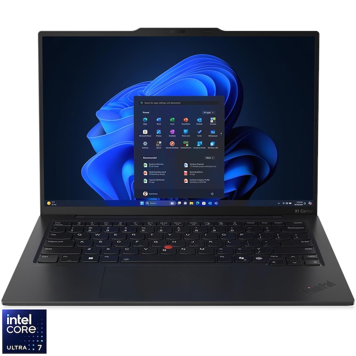 Laptop Lenovo ThiPad X1 Carbon Gen 13 Aura Edition cu procesor Intel Core™ Ultra 7 265U pana la 5.3GHz, 14" WUXGA, IPS, 64GB LPDDR5x RAM, 1TB SSD, Intel® Graphics , Windows® 11 Pro, Black, 3Y Courier