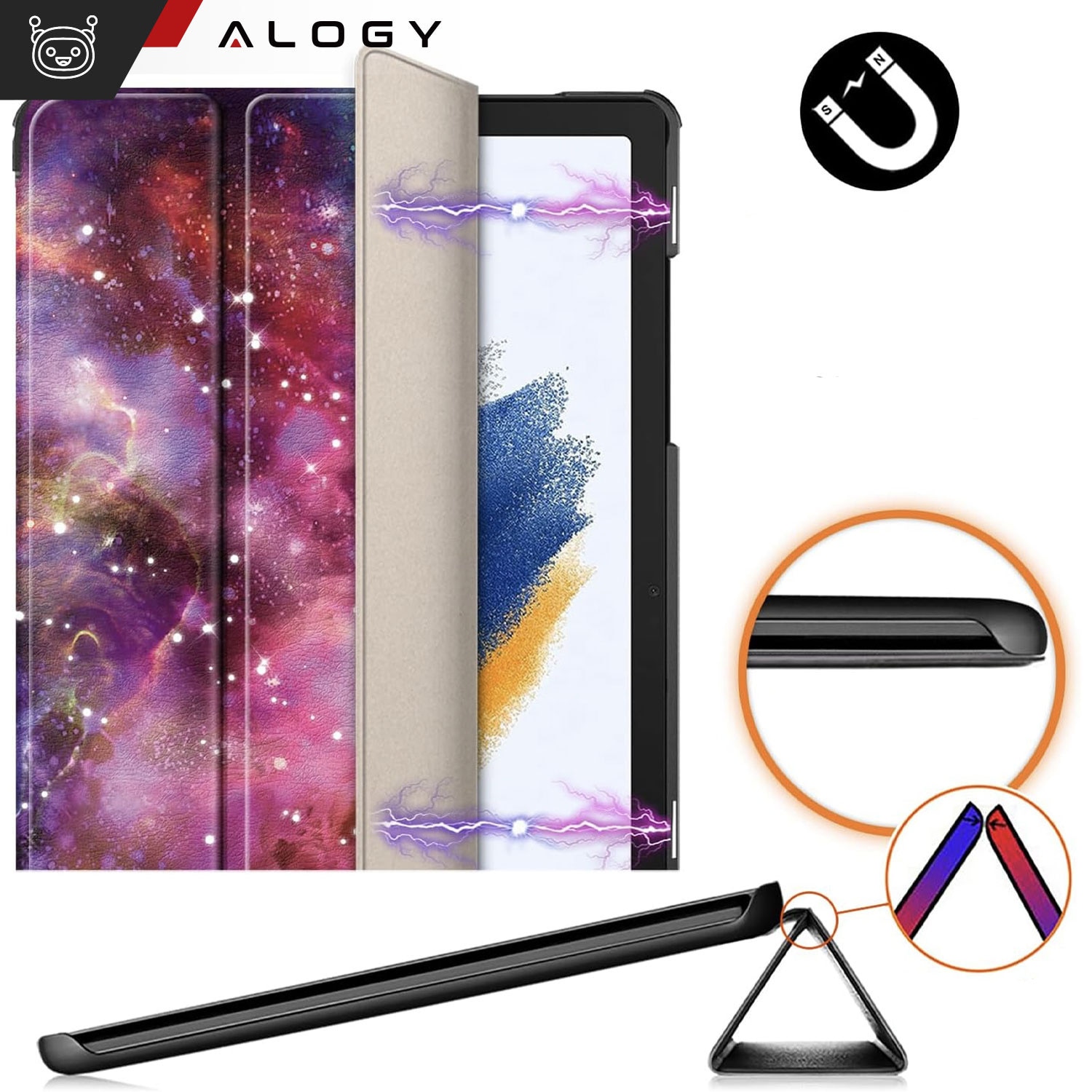 Etui pentru tableta Alogy Book Cover Case Unicorn, compatibil cu Samsung Galaxy Tab A9 Plus 2023 11", ecologic, cu suport, inchis pe magnet