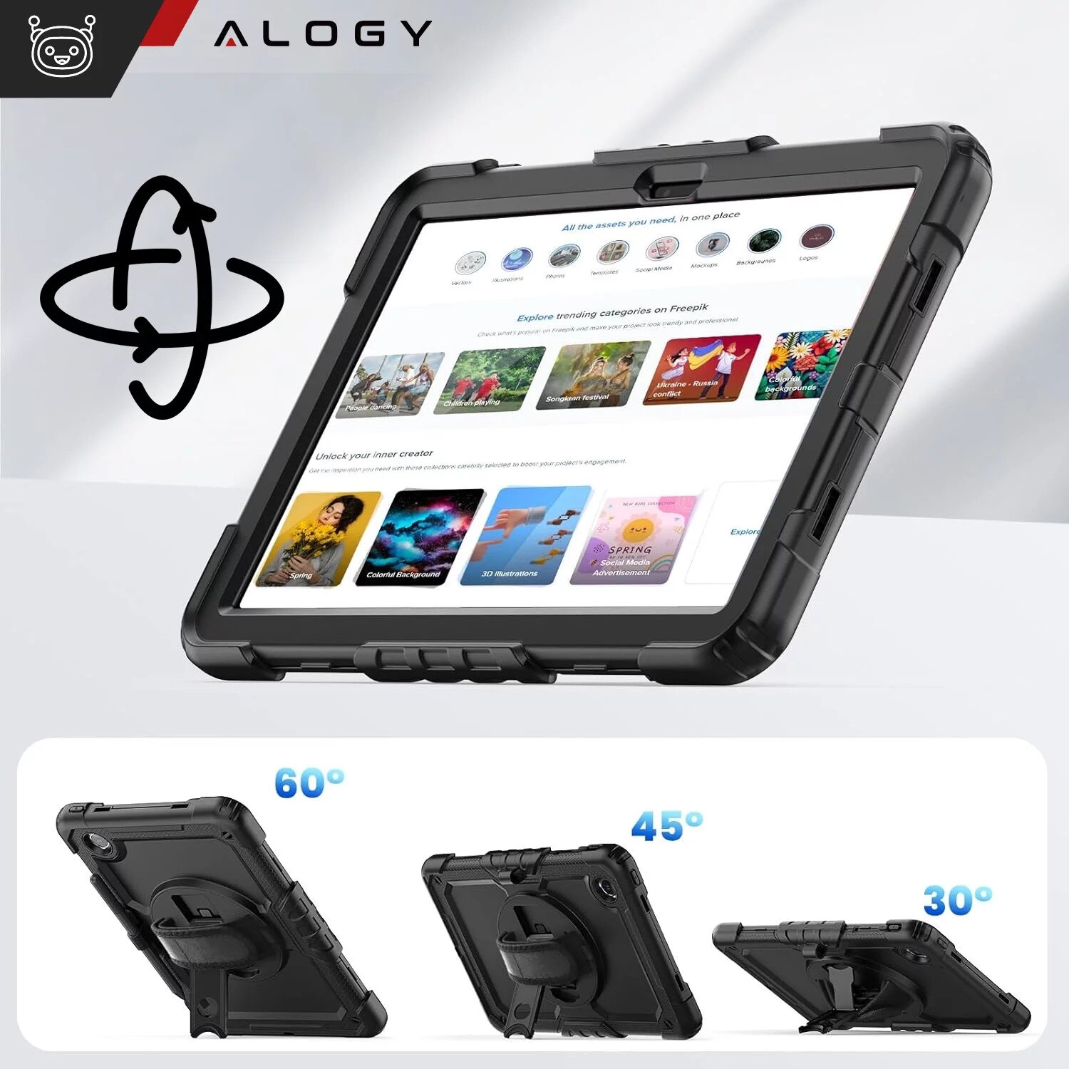 Etui pancerne 360 pentru tableta Lenovo Tab M11 10.95" 11", Alogy Pirate, negru, cu suport pentru rysik, curea de umar