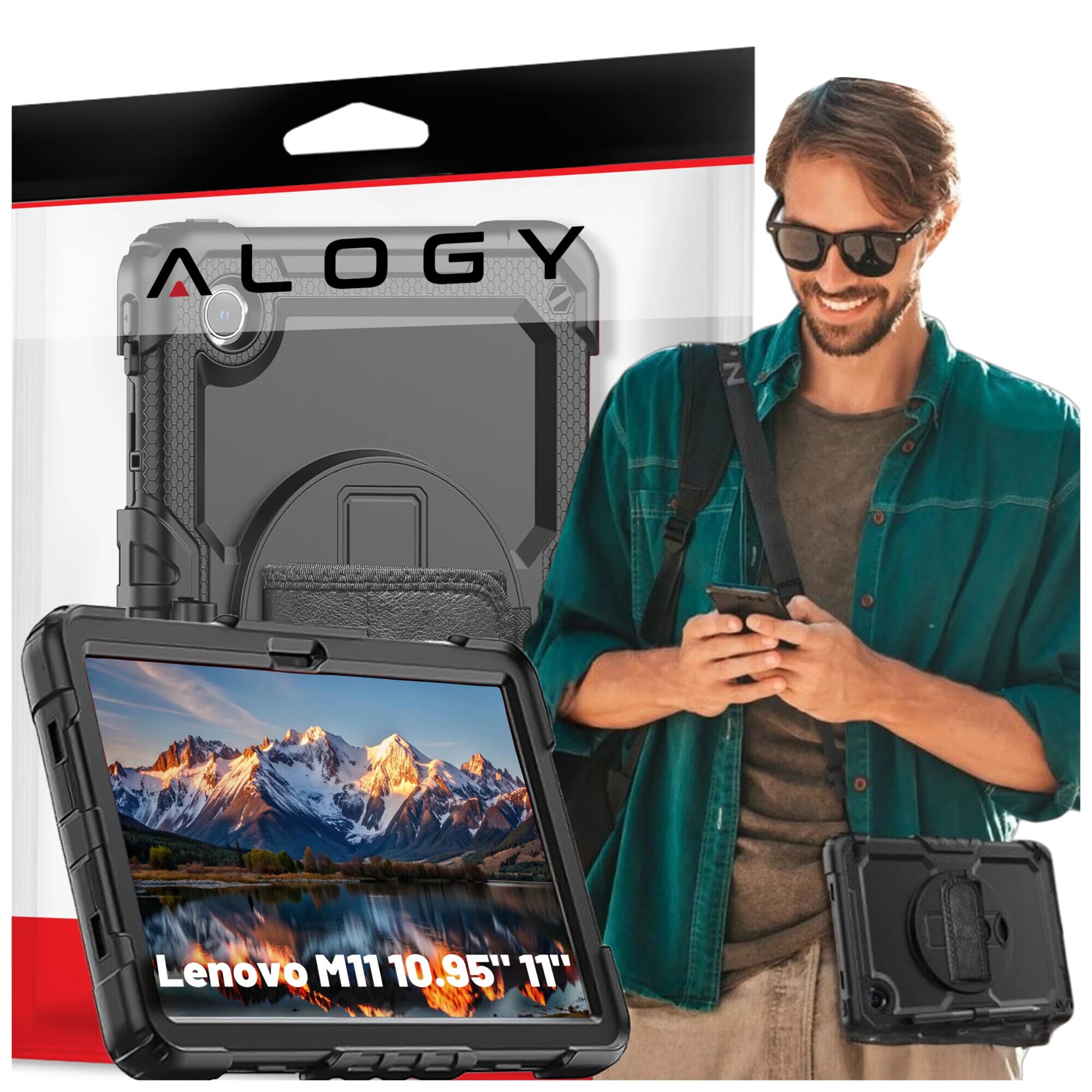 Etui pancerne 360 pentru tableta Lenovo Tab M11 10.95" 11", Alogy Pirate, negru, cu suport pentru rysik, curea de umar