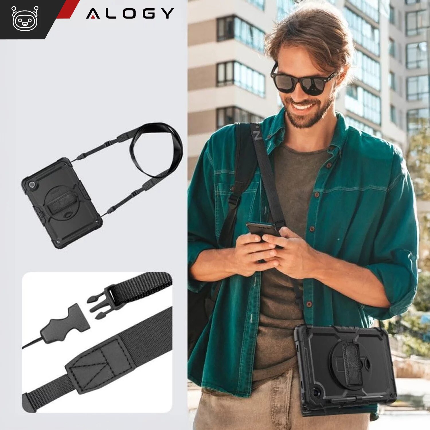 Etui pancerne 360 pentru tableta Lenovo Tab M11 10.95" 11", Alogy Pirate, negru, cu suport pentru rysik, curea de umar